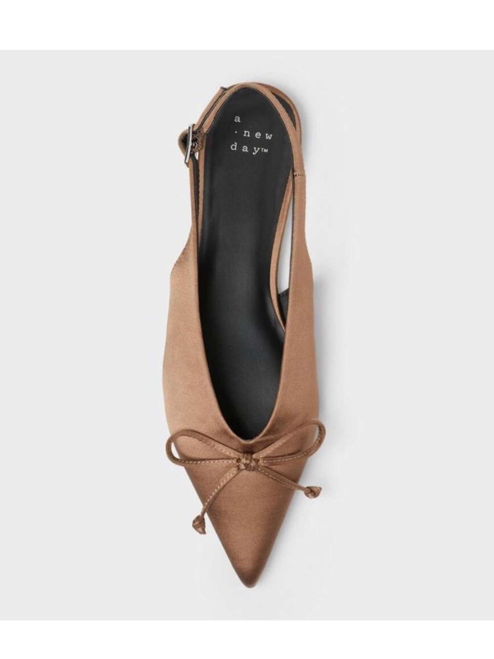 NWOT a new day Brown Pointed Satin Slingback Flats with Bow - Picture 3 of 4